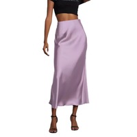Jupes midi élégantes pour femmes, taille haute, en satin, respirantes, style décontracté printemps, couleur noire unie, populaires, en promotion