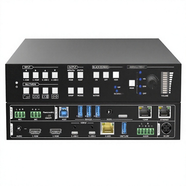 4x2 Seamless KVM Switcher Front Panel Button LED Indicator 4K HDBT 100M PoC Transmitter