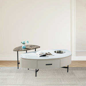 Gabinete de pintura para hornear MDF de piedra sinterizada moderna Lu, juego de mesa de centro doble, pequeño con pegatinas en tablas de madera, acero al carbono - Product Image 2