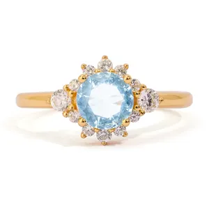 Fijne Sieraden Aquamarine Engagement Ring Zilver Zirkoon Gold Plating Ring Diamanten Sieraden Voor Bruiloft