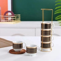 Vente en gros de nouvelles tasses à café en céramique écologiques de haute qualité, ensembles de six tasses, style moyen-oriental, tasses à thé, support en fer, empilables