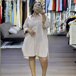 HK73691 Camisas de <span class=keywords><strong>Verano</strong></span> a la Moda <span class=keywords><strong>para</strong></span> Mujer, Cuello Solapa, Cierre de Botón, Rayas, Manga Larga, Largo Medio, <span class=keywords><strong>Blusas</strong></span> Elegantes <span class=keywords><strong>para</strong></span> Mujer - Product Image 5