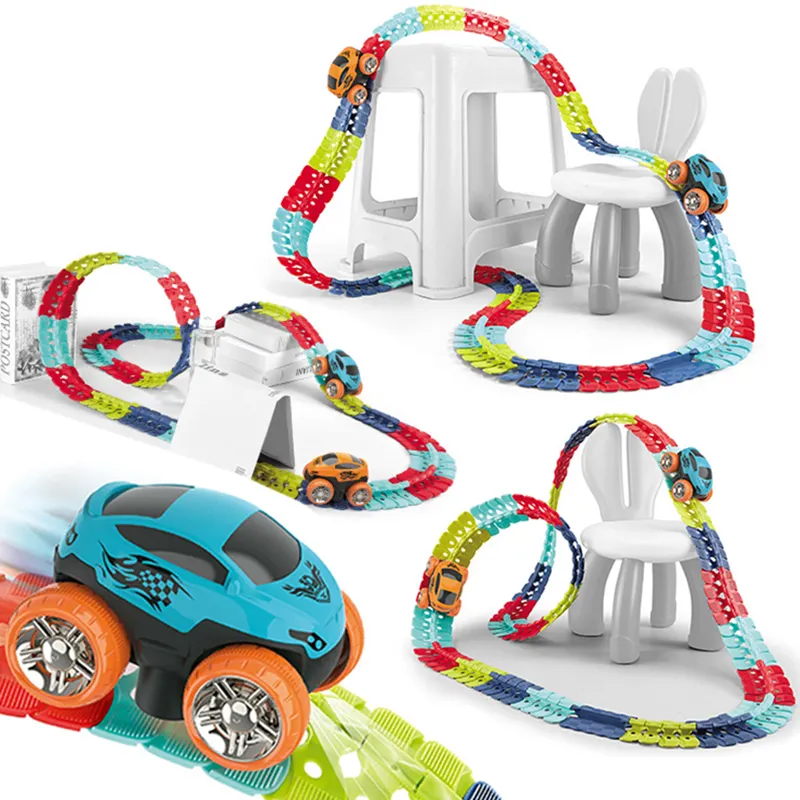 Thiết kế mới trẻ em tự làm theo dõi roller coaster đồ chơi linh hoạt theo dõi Racing Toy Set Electric Rail Car