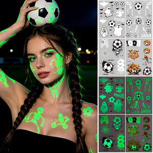 Adesivi per Tatuaggi di Calcio Fluorescenti, Tatuaggi Temporanei Impermeabili a Cartoni Animati per Bambini, Halloween - Product Image 1