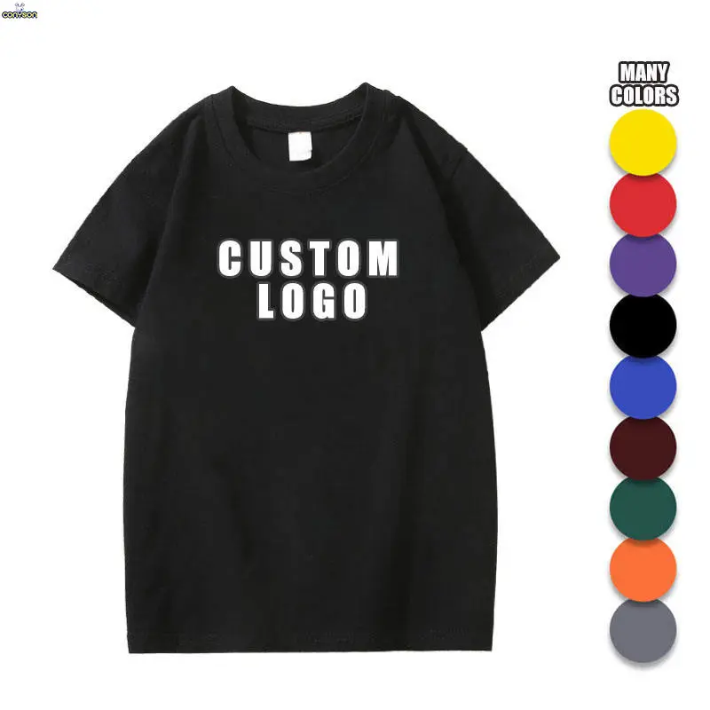 Conyson High Quality Custom Logo Kids Summer Unisex Clothes 200GSM Cotton Solid Color Drop Shoulder Crewneck Boys Girls T-Shirts