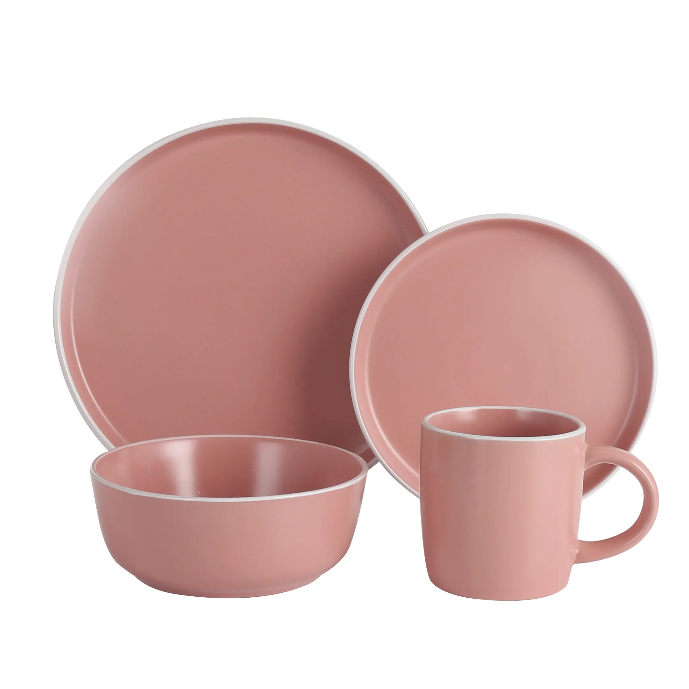 24Pcs Matte Roze Kleur Glazuur Servies Set