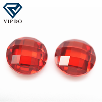 3-12Mm Round Double Checker Board Cut Orange/Oranye Merah Batu Permata Longgar Sintetis Bentuk Bulat Double Turtle Wajah CZ Batu Permata