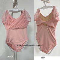 Lindo Leotardo de Ballet Rosa con Pliegues para Niñas, Traje de Danza de Manga Corta, Ropa de Danza de Nailon y Spandex para Niñas de 3 a 15 Años