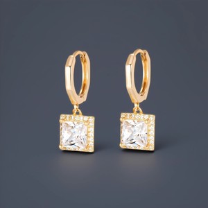 Drop Earrings Square Zircon Bezel Setting Geometric Design Party Fashion - Product Image 1