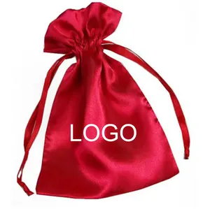 Borsa con coulisse di raso all'ingrosso di lusso di seta di lusso con coulisse pacco di polvere per capelli borsa parrucca con stampa Logo