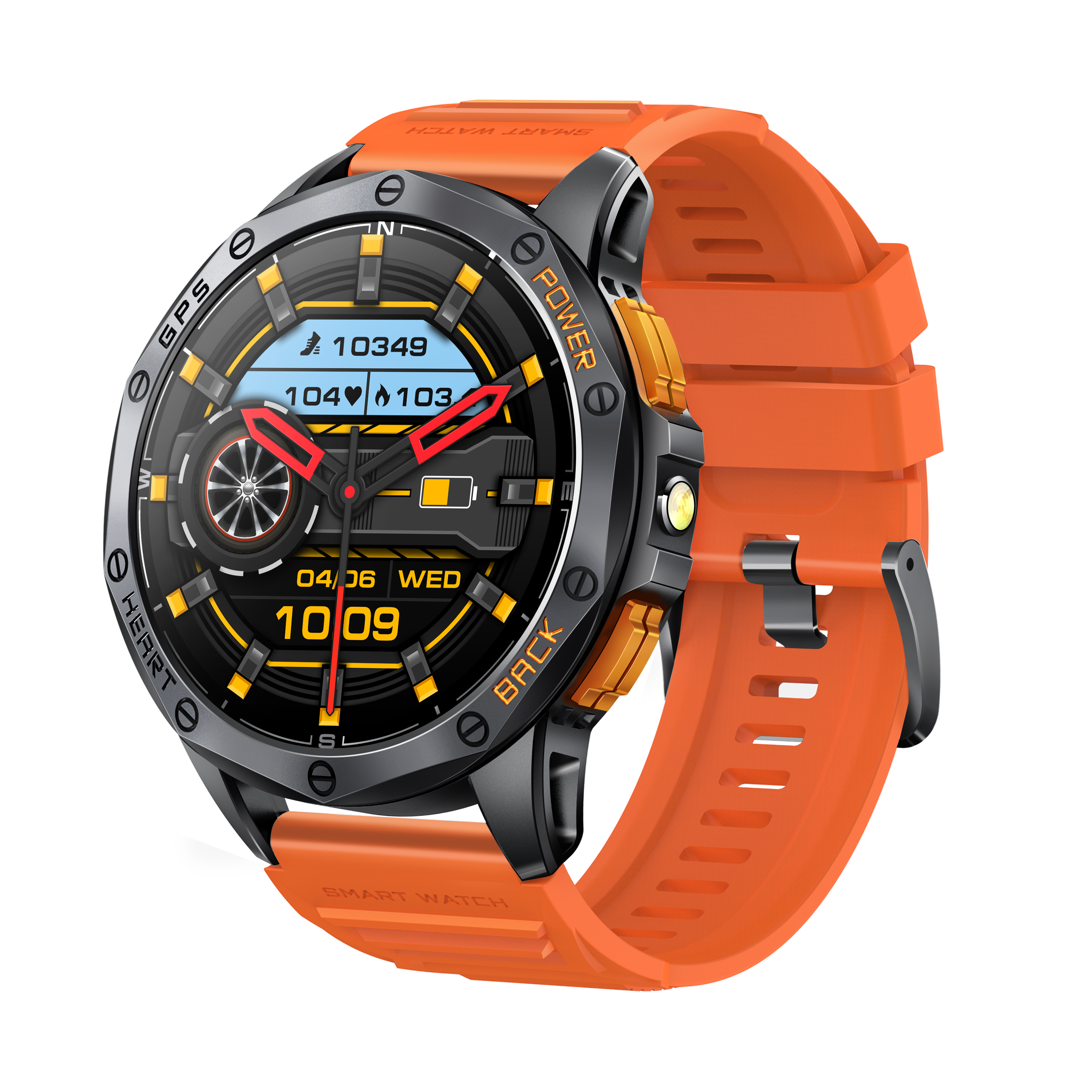 Corps noir + bracelet en silicone orange