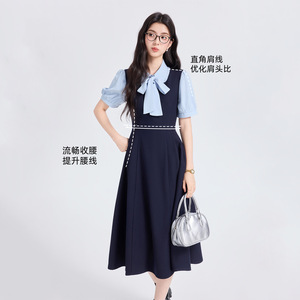 Women's Grey Vest Dress Natural Waist Pleated Turn-down Collar Daily Wear Career Dresses - Product Image 2