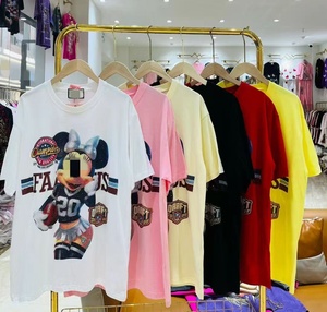 Kaos Wanita Katun 100% Berkualitas Tinggi Motif Kartun Berhias Rhinestone Berkilau OC1025 - Product Image 1