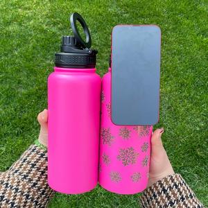 1 bouteille d'eau en acier inoxydable de 32 oz, plaquée cuivre rose, avec logo personnalisé et anneaux magnétiques pour gravure laser - Product Image 4