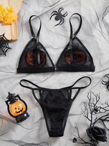 Mujeres <span class=keywords><strong>Sexy</strong></span> Calabaza <span class=keywords><strong>Bikini</strong></span> <span class=keywords><strong>Anime</strong></span> Devil Cosplay Disfraz Halloween Lencería Goth Arnés Sujetador y Panty Set - Product Image 4