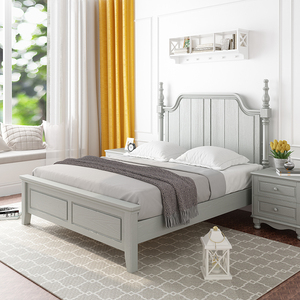 French Elegant Classic <strong>Rustic</strong> Bedroom Furniture Light Gray Solid Wood Frame Naples <strong>Bed</strong> - Product Image 2