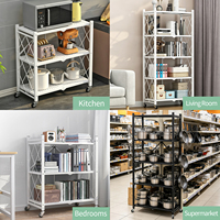 Étagère de rangement métallique pliable sans assemblage, unité de rayonnage roulante robuste à plusieurs niveaux, organisateur de rangement ouvert pour la cuisine