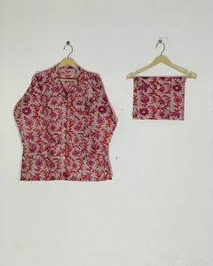 Ensemble de pyjama élégant et léger en coton pour l'été, imprimé à la main, pour femmes, prix de gros - Product Image 5