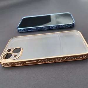黄金电镀软透明TPU手机外壳适用于Iphone 12 13精密端口轻质奢华花朵设计师手机外壳