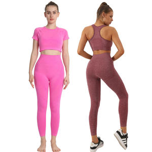Tenue de sport imprimée à pois sans couture à la mode pour femmes <span class=keywords><strong>ensemble</strong></span> trois pièces XS/XL pantalons longs XS/XL soutien-gorge élastique Fitness Yoga manches courtes - Product Image 5