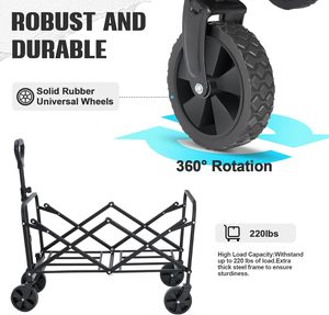 Chariot pliant pliable <span class=keywords><strong>utilitaire</strong></span> tout-terrain en métal robuste et chariot de plage de jardin avec grandes roues pour le sable - Product Image 5
