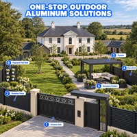 Solution tout-en-un en aluminium pour jardin de style farmhouse : Clôture à persiennes, Portail, Pergola, Brise-vue, Jardinières et Mur végétal en panneaux perforés