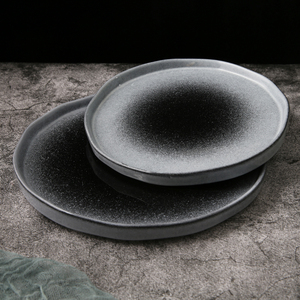Assiettes rondes en céramique, service de table, irrégulier <span class=keywords><strong>gris</strong></span> <span class=keywords><strong>clair</strong></span>, vaisselle en grès de style occidental - Product Image 6