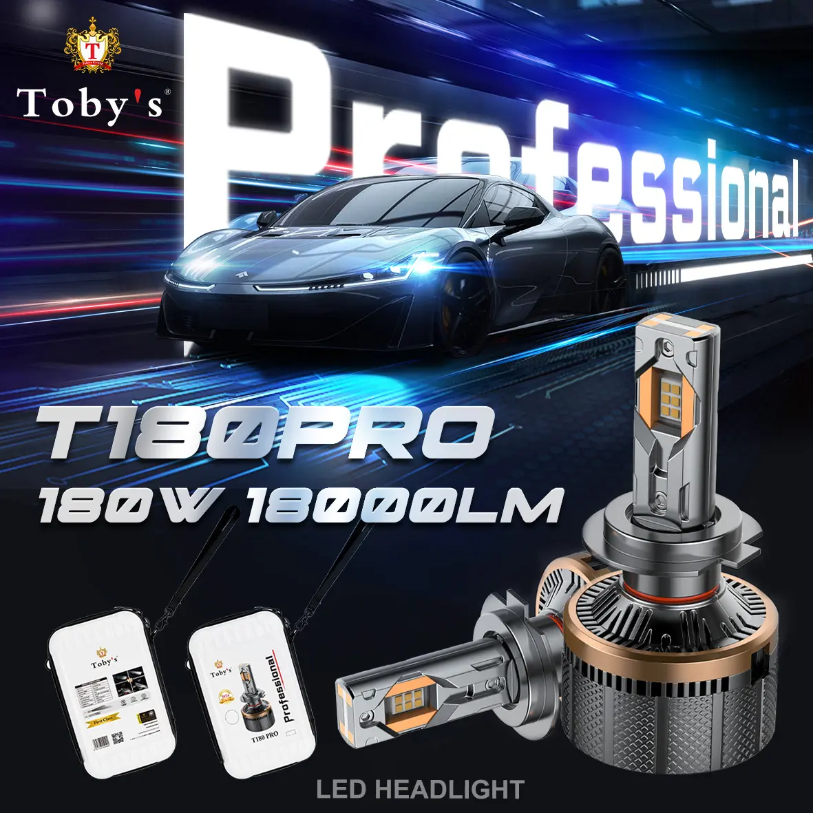 Tobys T180 Pro Led Auto 360W 36000lm H11 Led Koplamp Lampen 9005 9006 H7 H4 Led