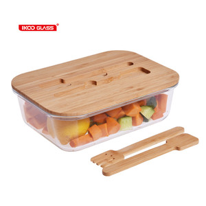 Sans plastique Contenants Alimentaires En Verre Durable Bamboolid micro-ondes de stockage en verre - Product Image 1
