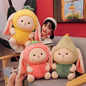 Fábrica Personalizada De Frutas De Pelúcia Coelho Kawaii Cartoon Macio Recheado Animais Cenoura Morango Coelho Plushies Boneca Anime Toy