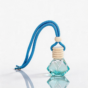 8ml Diamond Shaped Glass <strong>Car</strong> Perfume Bottle Hanging Empty <strong>Refillable</strong> Air Freshener Bottle with Wooden Lid Essential Oil <strong>Diffuser</strong> - Product Image 4