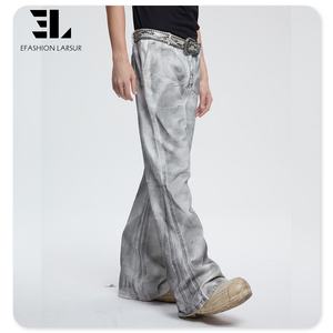 جينز دنيم للرجال بطباعة قذرة مطلية بالشمع مغلف بالشمع من مصنع لارسور جينز فضفاض جينز رجالي برقائق معدنية شمع لامع جينز رجالي - Product Image 5