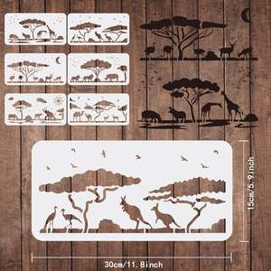 6 pièces réutilisables 5.9x11.8 pouces en plastique <span class=keywords><strong>animaux</strong></span> dessin pochoirs Lion girafe éléphant rhinocéros pour plancher de bois carrelage mural <span class=keywords><strong>peinture</strong></span> pour - Product Image 6