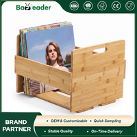 Support de disques vinyles en bambou naturel avec poignée portable, présentoir de magazines, étagère de rangement de bureau, présentoir de vinyles pour bureau - Vente en gros