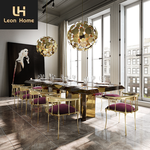 Nhà Máy Tùy Biến Chất Lượng Cao Sang Trọng Cao Lớn 10 12 Chỗ Ngồi Hiện Đại Vàng Thép Không Gỉ Bằng Gỗ Bàn Ăn Và Ghế - Product Image 1