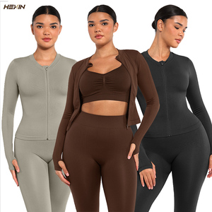 Bán Buôn Liền Mạch Đầy Đủ Dây Kéo Chạy Top Với Ngón Tay Cái Lỗ Cao Eo Chân Hình Giảm Béo Yoga legging Phụ Nữ - Product Image 1