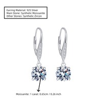 Anting-anting gantung Moissanite 1 karat*2 berlapis emas 14k, gaya kasual vintage, dari Factory Outlet, perak sterling 925, potongan bulat