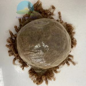 Perruque Médicale Courte #27 <span class=keywords><strong>Blond</strong></span> Miel Cuticule Alignée Européenne 15mm Afro Curl Pleine Pu Peau Mince Perruque Humaine Crépus Bouclés - Product Image 3