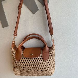 Borsa a mano da donna in maglia all'uncinetto stile retrò francese, borsa tote di lusso in pelle patchwork, borsa a tracolla estiva traforata da spiaggia con manico superiore - Product Image 4