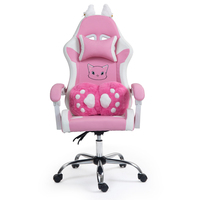 Fauteuil inclinable rose mignon chaise d'ordinateur en cuir pivotante réglable chaise de jeu chaise d'ordinateur de bureau de massage pour enfants filles