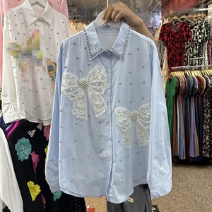 Camisa de manga larga con lazo de pedrería y cuentas estilo industrial europeo - Blusa holgada de <span class=keywords><strong>moda</strong></span> para mujer, nueva colección de otoño - Product Image 1