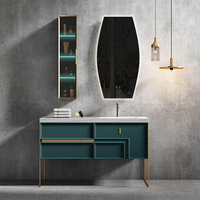 Meuble de salle de bain autoportant de luxe en bois avec vasque en pierre frittée, fabriqué à Foshan