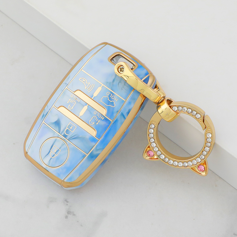 Cache bouton Type-D 6 + Porte-clés en métal - Bleu