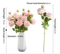 Großhandel Hochwertige Seiden-Kunstpflanzen 3-köpfige Rosen für Neujahr Hochzeit Hintergrundwand Arrangement Dekoration