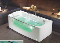 Baignoire de massage rectangulaire autoportante en acrylique transparent de 1.5m avec égouttoir à lumière LED pour salle de bain extérieure