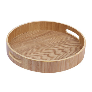 Plateau rond en bois de frêne de style japonais avec poignées, plateau de service pour thé, collations, pain, fruits secs, design simple - Product Image 3