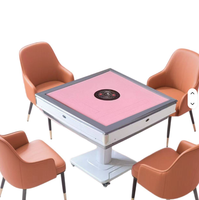 Table de mahjong pliable automatique à 4 sorties avec roulettes, machine à mélanger les jetons silencieuse, nappe rose, table de jeu pour la maison