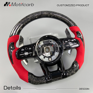 Volante de Fibra de Carbono Forjado Personalizado con Empuñaduras Rojas para Mercedes-Benz, Actualización AMG W167 W205 W213 GT C63 Clase C GLA - Product Image 3