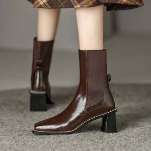 Cialisa - Zapatos Elegantes de Moda <span class=keywords><strong>para</strong></span> <span class=keywords><strong>Mujer</strong></span>, de Piel Auténtica, Tacones Altos Cuadrados, <span class=keywords><strong>Botines</strong></span>, Botas Cortas de Invierno 2022 <span class=keywords><strong>para</strong></span> <span class=keywords><strong>Mujer</strong></span> de Oficina - Product Image 5