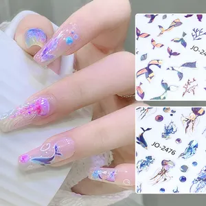 TSZS Laser Glitter coda di sirena 3D adesivi per unghie estate sognante oceano conchiglia animali mare stelle marine conchiglia decalcomanie per unghie